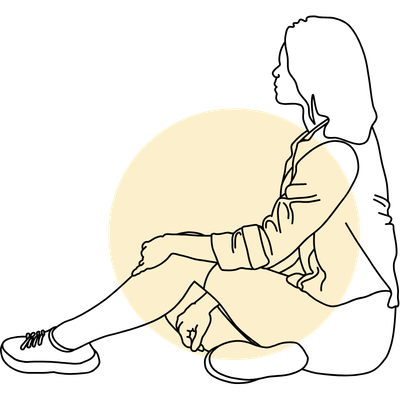 Illustration d’une femme assise, les jambes repliées