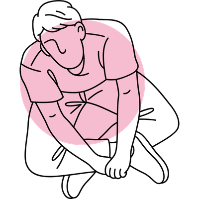 Illustration d’un homme assis, les jambes repliées